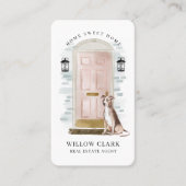 ピンクウォーターカラーフロントドアドッグ実在エステートエージェント 名刺 (正面)