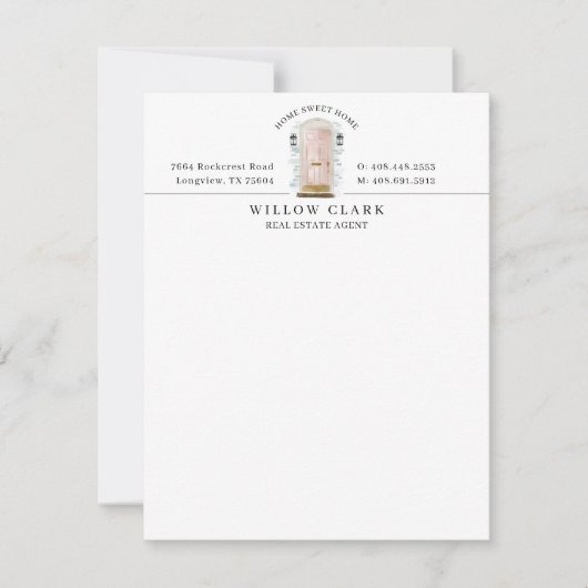 ピンクウォーターカラーフロントドアパーソナライズされた会社 ノートカード (正面)