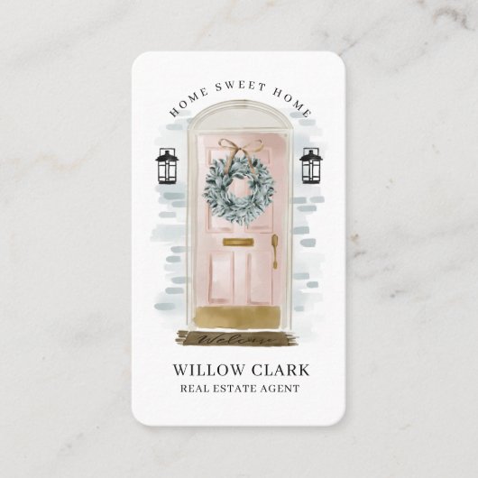 ピンクウォーターカラーフロントドアリース写真&ロゴ 名刺 (正面)