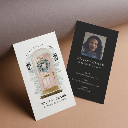 ピンクウォーターカラーフロントドアリース実在エテート 名刺