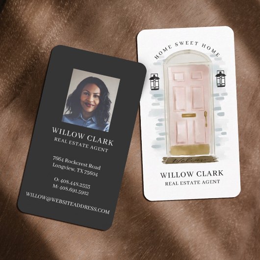 ピンクウォーターカラーフロントドア実在エステートエージェント 名刺