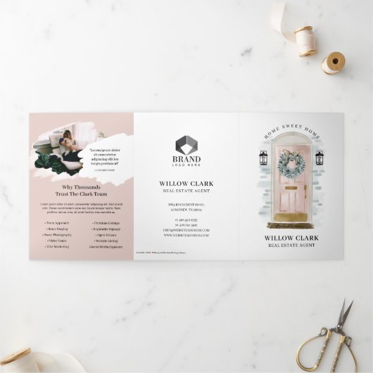 ピンクウォーターカラーフロントドア実在エテートマーケティング 三つ折りカード (外部)