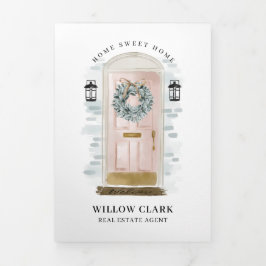 ピンクウォーターカラーフロントドア実在エテートマーケティング 三つ折りカード