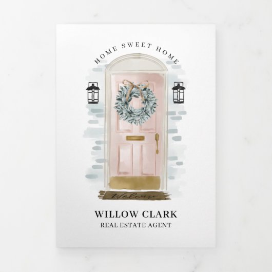 ピンクウォーターカラーフロントドア実在エテートマーケティング 三つ折りカード (カバー)