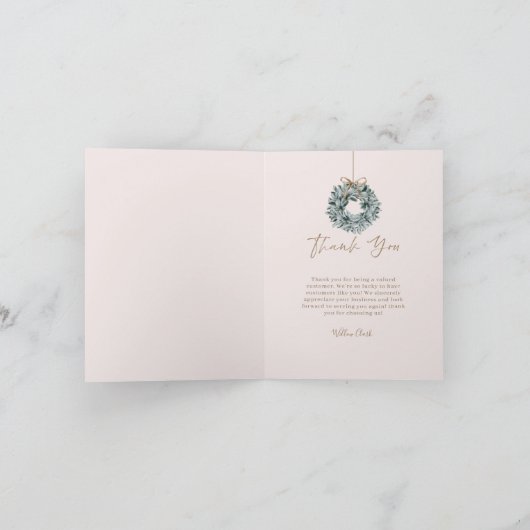 ピンクウォーターカラーフロントドア&リースありがとう サンキューカード (内部)