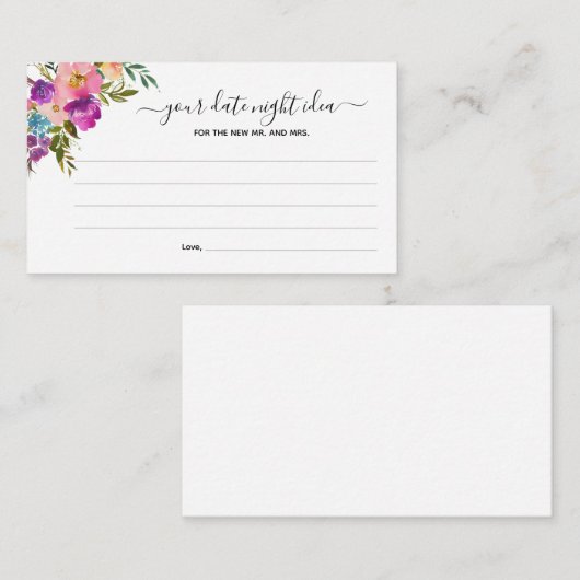 ピンクウォーターカラーフローラあなたのデート夜アイディア エンクロージャーカード (正面/裏面)