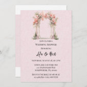 ピンクウォーターカラーフローラアーチチャーチウェディングシャワー 招待状 (正面/裏面)