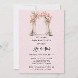 ピンクウォーターカラーフローラアーチチャーチウェディングシャワー 招待状
