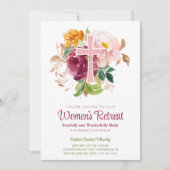 ピンクウォーターカラーフローラウィメンズチャーチリトリート 招待状 (正面)