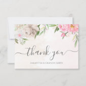 ピンクウォーターカラーフローラエレガントな結婚式 サンキューカード (正面)