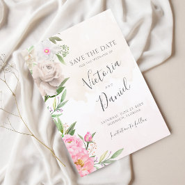 ピンクウォーターカラーフローラエレガントな結婚式 セーブザデート