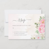 ピンクウォーターカラーフローラエレガントな結婚式 出欠カード (正面)