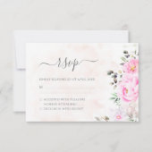 ピンクウォーターカラーフローラエレガントな結婚式 出欠カード (正面)