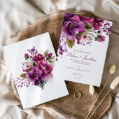 ピンクウォーターカラーフローラエレガントな結婚式 招待状