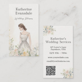 ピンクウォーターカラーフローラエレガントウェディングプランナー 名刺