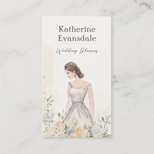 ピンクウォーターカラーフローラエレガントウェディングプランナー 名刺 (正面)