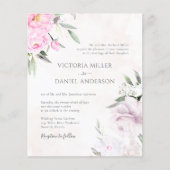 ピンクウォーターカラーフローラエレガントウェディング招待状 (正面)