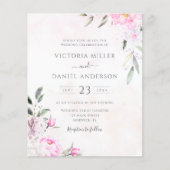 ピンクウォーターカラーフローラエレガントウェディング招待状 (正面)