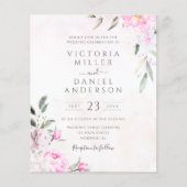 ピンクウォーターカラーフローラエレガントウェディング招待状 (正面)