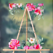 ピンクウォーターカラーフローラカスタムウェディングウェルカム アクリルサイン (ニュートラル)