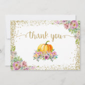 ピンクウォーターカラーフローラカボチャ秋サンキューカード サンキューカード (正面)