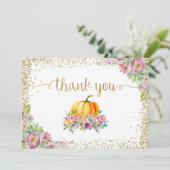ピンクウォーターカラーフローラカボチャ秋サンキューカード サンキューカード (スタンド正面)