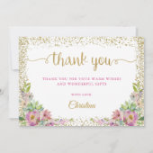 ピンクウォーターカラーフローラカボチャ秋サンキューカード サンキューカード (裏面)