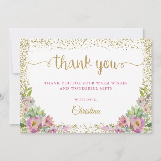 ピンクウォーターカラーフローラカボチャ秋サンキューカード サンキューカード (裏面)