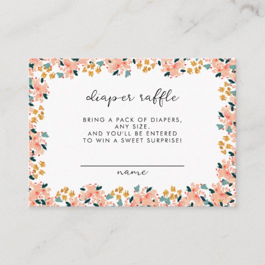 ピンクウォーターカラーフローラガーデンおむつラッフル エンクロージャーカード (正面)
