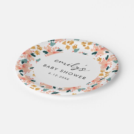 ピンクウォーターカラーフローラガーデンベビーシャワー ペーパープレート (アングル)