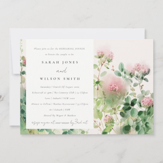 ピンクウォーターカラーフローラガーデンリハーサルディナー 招待状 (正面)
