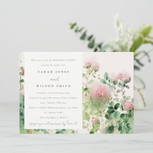 ピンクウォーターカラーフローラガーデンリハーサルディナー 招待状 (スタンド正面)