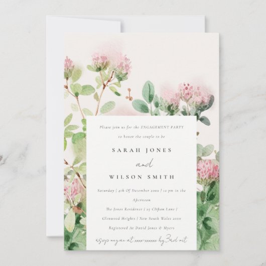 ピンクウォーターカラーフローラガーデン婚約 招待状 (正面)