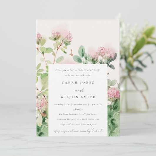 ピンクウォーターカラーフローラガーデン婚約 招待状 (スタンド正面)