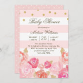 ピンクウォーターカラーフローラガールベビーシャワー招待状 招待状 (正面/裏面)