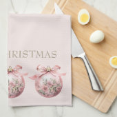 ピンクウォーターカラーフローラクリスマスオーナメント キッチンタオル (四つ折り)