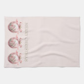 ピンクウォーターカラーフローラクリスマスオーナメント キッチンタオル (横)