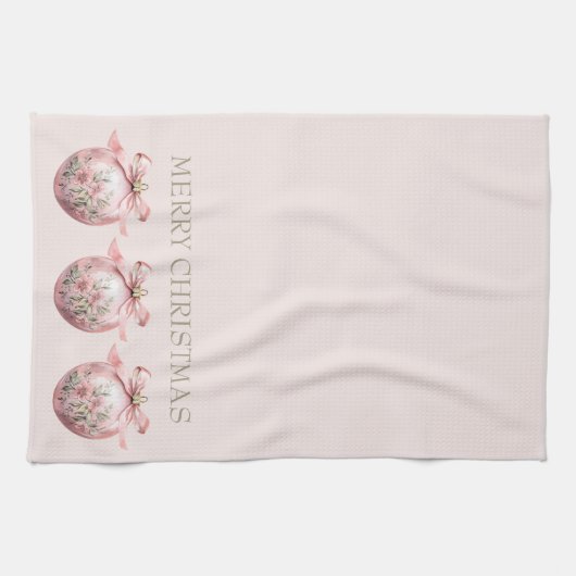 ピンクウォーターカラーフローラクリスマスオーナメント キッチンタオル (横)