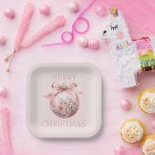 ピンクウォーターカラーフローラクリスマスオーナメント ペーパープレート (パーティー)