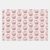 ピンクウォーターカラーフローラクリスマスオーナメント ラッピングペーパーシート (正面)