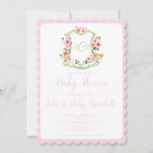 ピンクウォーターカラーフローラクレストベビーシャワー招待状 招待状 (正面)
