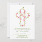 ピンクウォーターカラーフローラクロスバプテスマ 招待状 (正面)