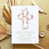 ピンクウォーターカラーフローラクロスバプテスマ 招待状