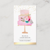 ピンクウォーターカラーフローラケーキペストリーシェフベーカリー 名刺 (正面)