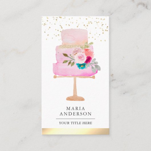 ピンクウォーターカラーフローラケーキペストリーシェフベーカリー 名刺 (正面)