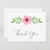 ピンクウォーターカラーフローラスワッグサンキューカード サンキューカード (正面/裏面)
