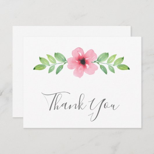 ピンクウォーターカラーフローラスワッグサンキューカード サンキューカード (正面/裏面)