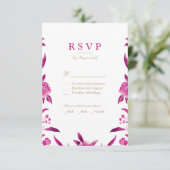 ピンクウォーターカラーフローラチャイノエリーウェディングRSVP 出欠カード (スタンド正面)