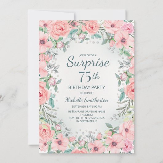 ピンクウォーターカラーフローラバラパール75誕生日 (正面)