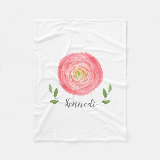 ピンクウォーターカラーフローラフリースベビー フリースブランケット (正面)